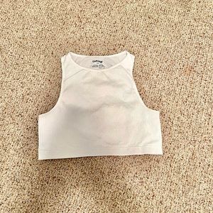 Garage White Ribbed High Neck Tank Top (size M)
